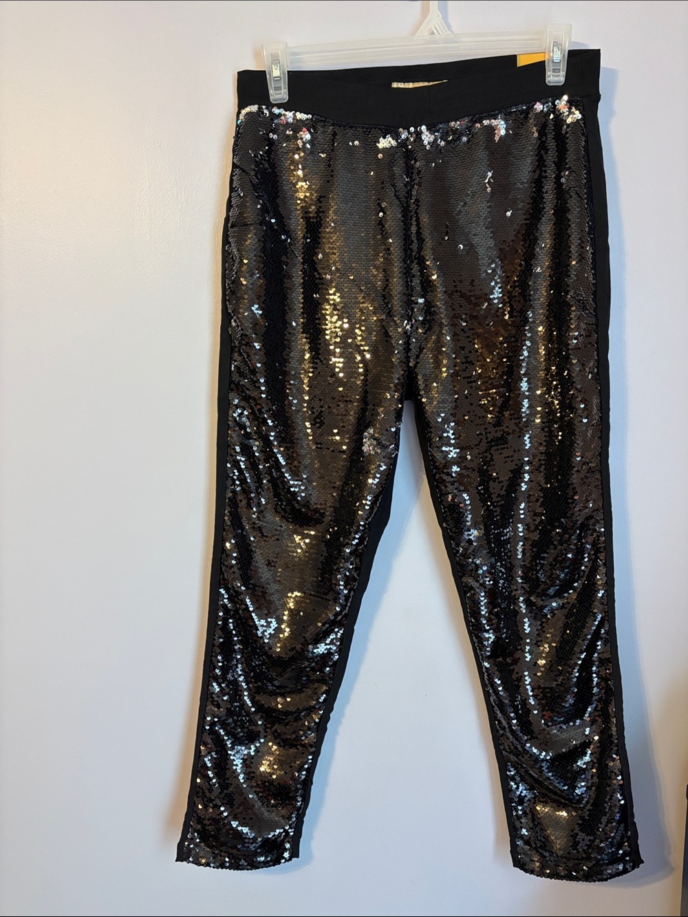 Hybrid & Company Black Silver Sequin Front Pull On Pants Legging size 1X